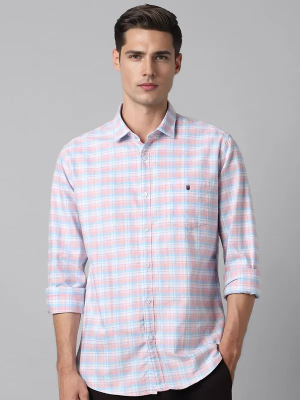 LP light pink cotton checks casual shirt