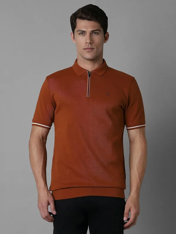 LP SPORT plain brown cotton slim fit t-shirt