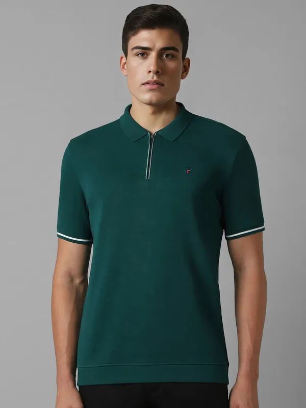 LP SPORT plain green cotton slim fit t-shirt