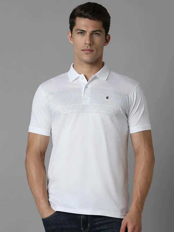 LP SPORT printed white cotton slim fit t-shirt