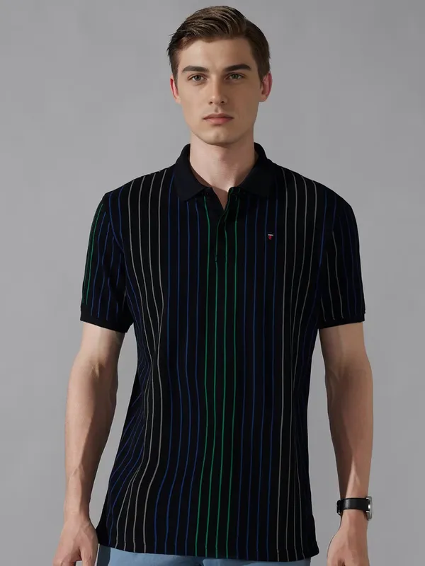 LP SPORT stripe pattern black cotton slim fit t-shirt