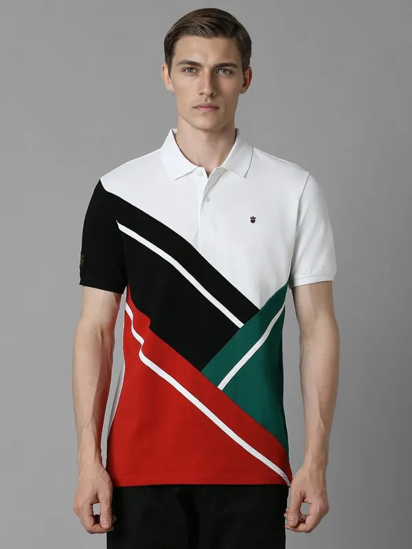 LP SPORT printed white and red cotton slim fit t-shirt
