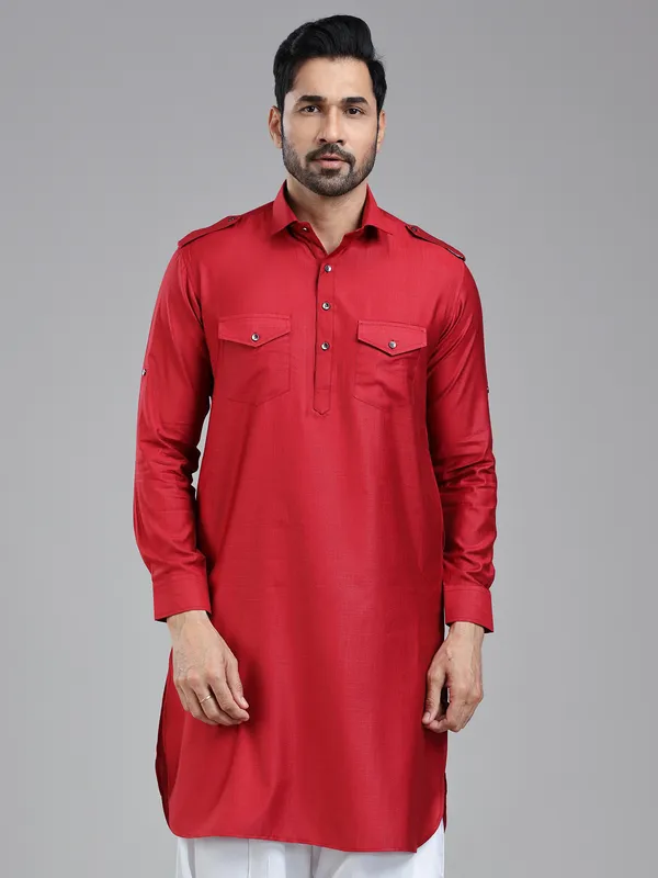 Luxurious presenting dark red mens pathani kurta
