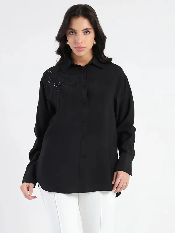 MADAME black linen full sleeve shirt