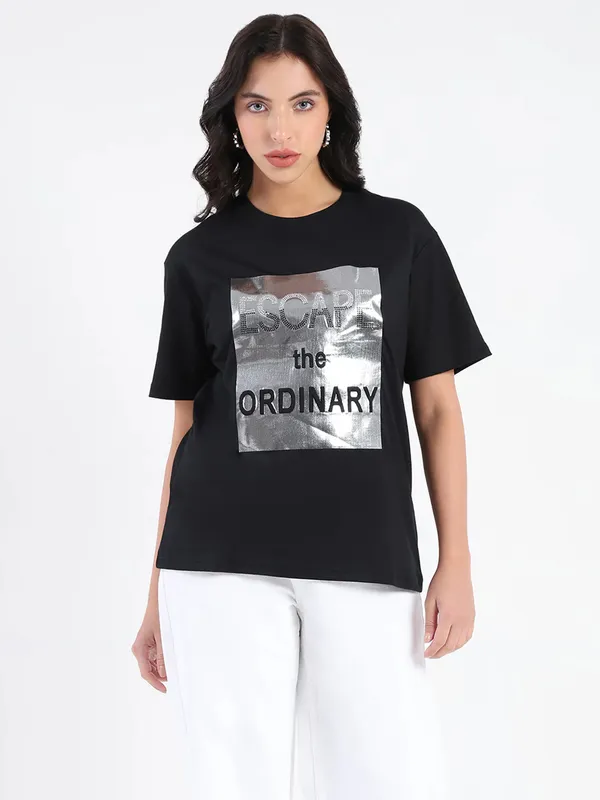 MADAME black printed cotton t-shirt