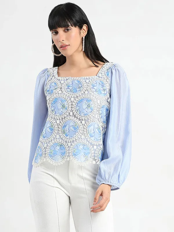 MADAME light blue linen printed top