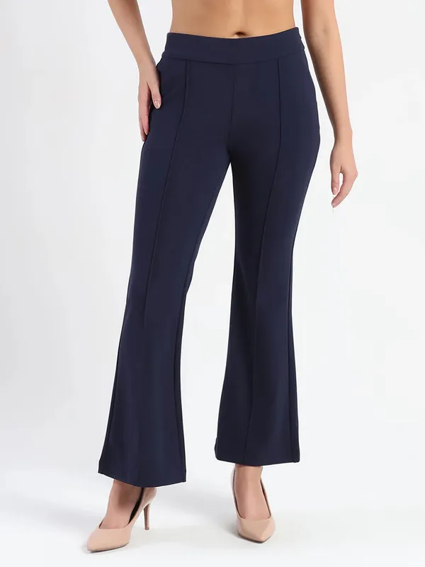 MADAME navy solid shynthetics pant