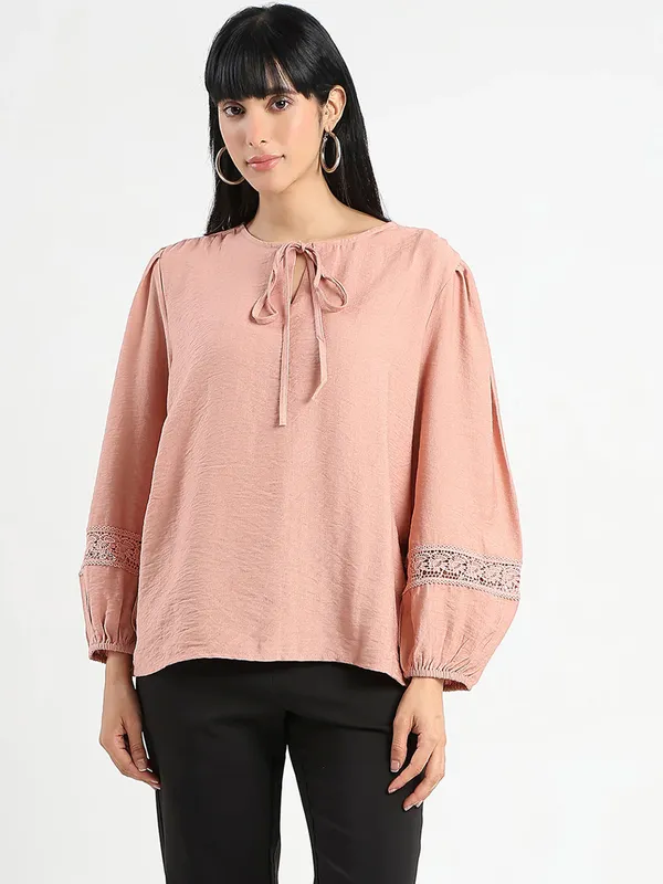MADAME peach linen full sleeve top