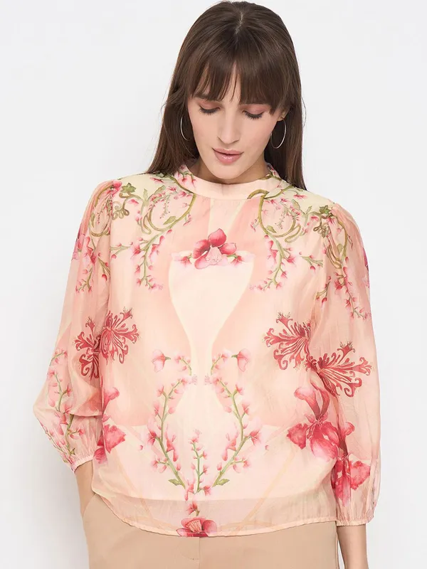 MADAME peach printed chiffon top