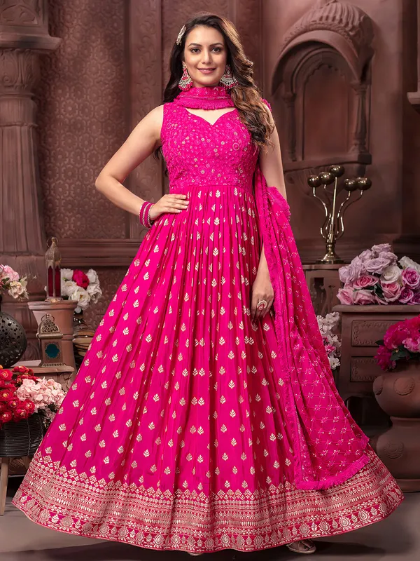 Magenta banarasi silk anarkali suit