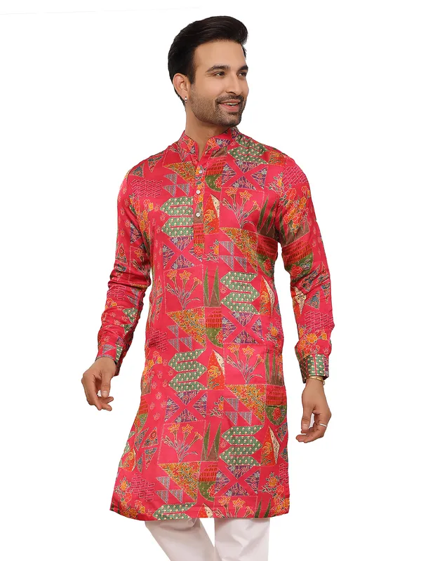Magenta colour printed kurta for festival