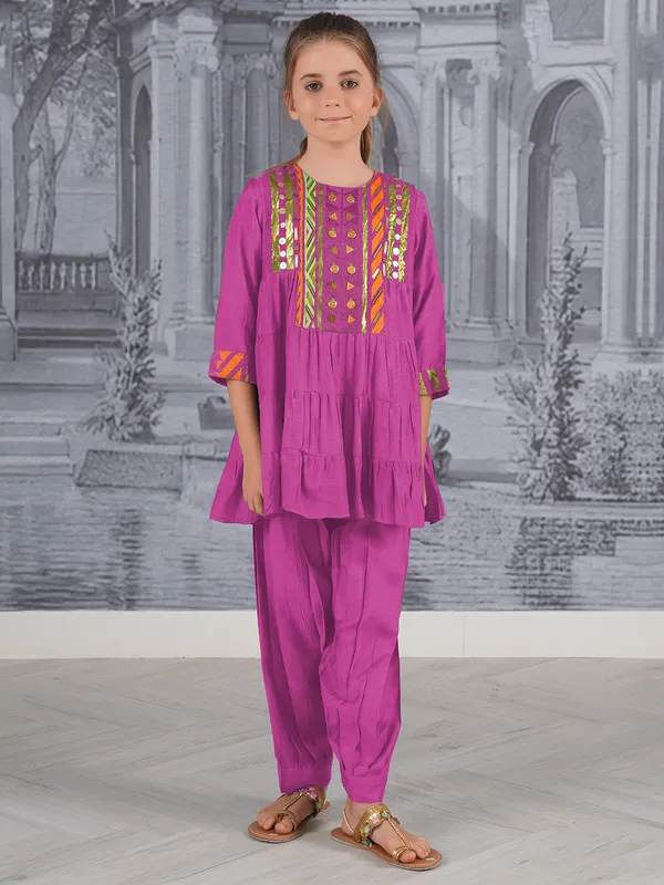 Magenta cotton co-ord set for girls