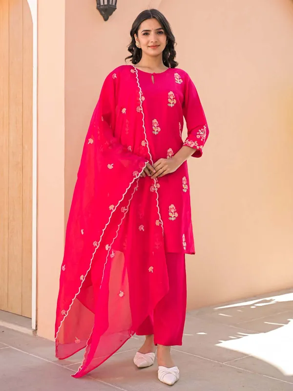 Magenta cotton silk kurti set for women