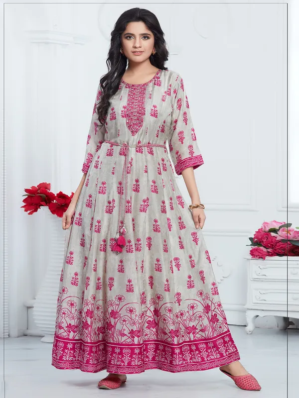 Magenta digital printed long flare kurti