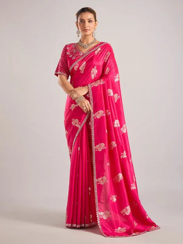 Magenta dola silk saree with sequin detailing
