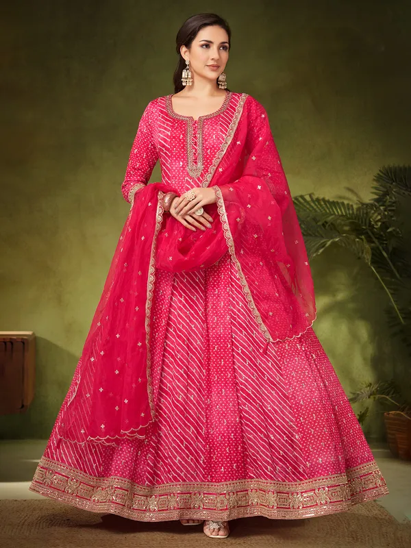 Magenta floor length anarkali suit for wedding wear