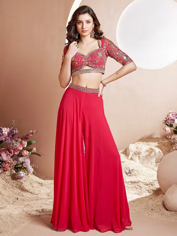 Magenta georgette palazzo suit for women