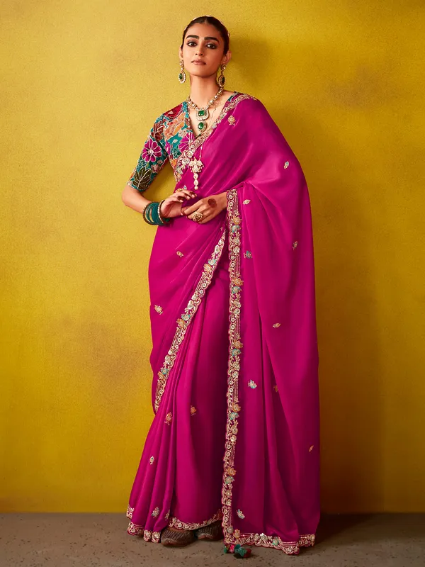 Magenta georgette saree for partywear
