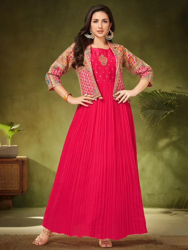 Magenta jacket style floor length anarkali