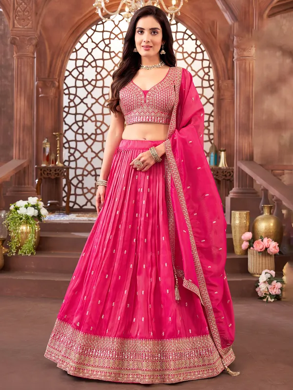 Magenta lehenga choli in silk for wedding