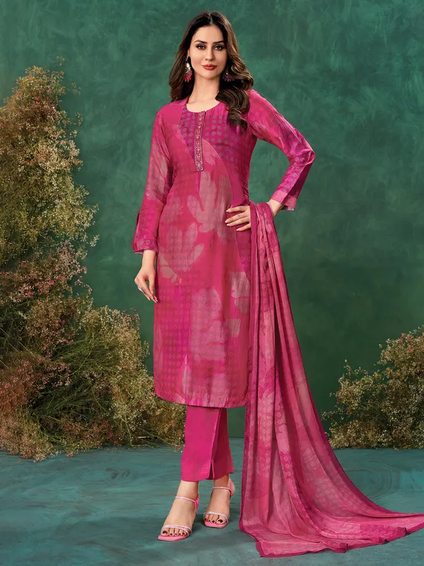 Magenta muslin peinted salwar suit