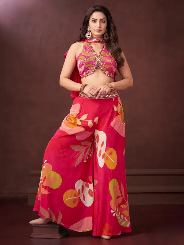 Magenta printed palazzo suit with print