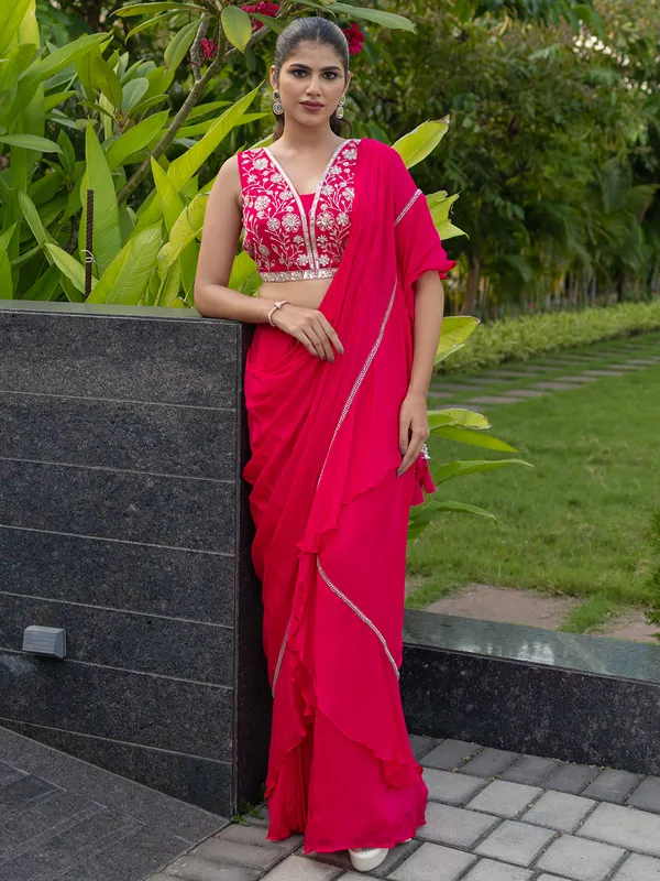 Magenta ready-to-wear saree for reception