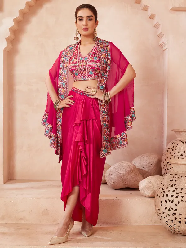 Magenta silk designer suit for women