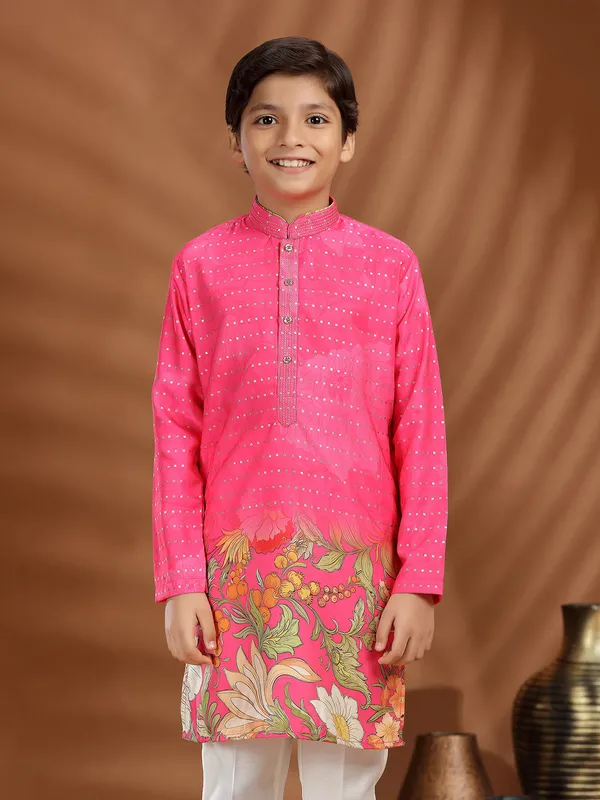 Magenta silk kurta pajama for festival