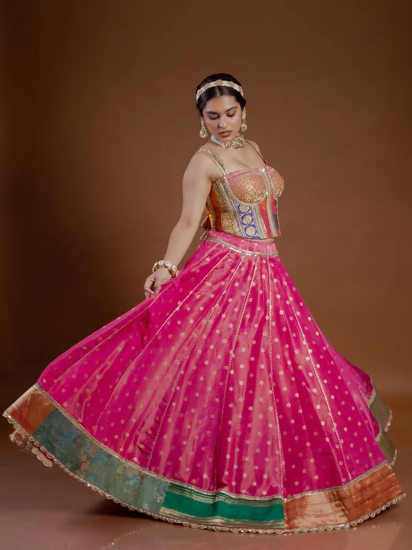 Magenta silk lehenga choli for navratri wear