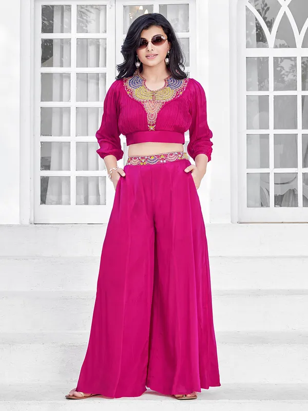 Magenta silk palazzo suit for girls