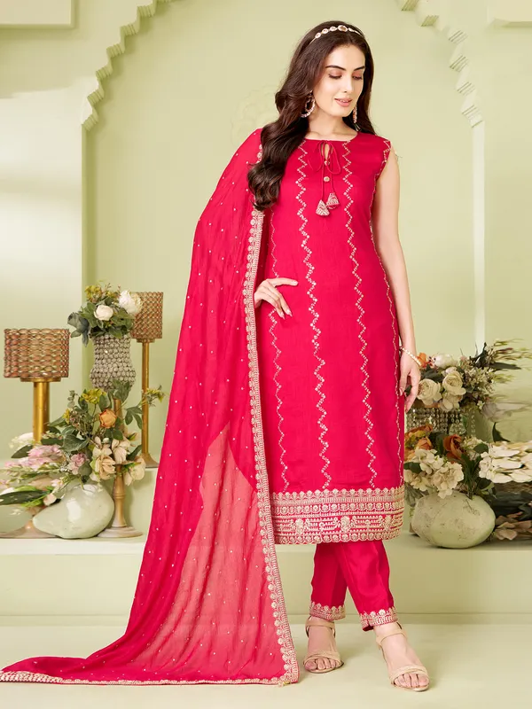 Magenta silk salwar suit in straight cut