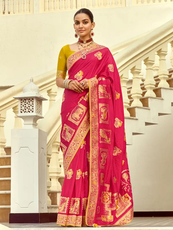 Magenta silk saree for wedding for wedding wear