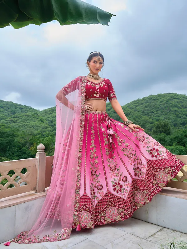 Magenta silk wedding style lehenga choli