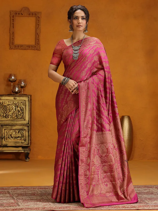 Magenta silk zari worked saree