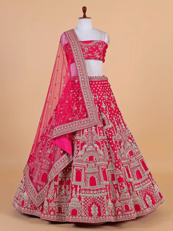 Magenta unstitched raw silk lehenga choli