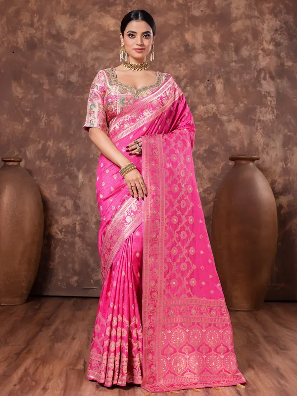 Magenta zari weaving dola silk saree