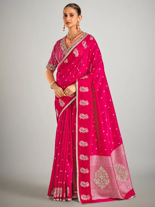 Magenta zari weaving dola silk wedding saree