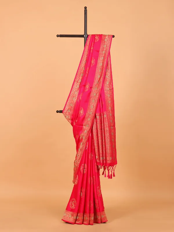 Magenta zari worked wedding saree in dola silk