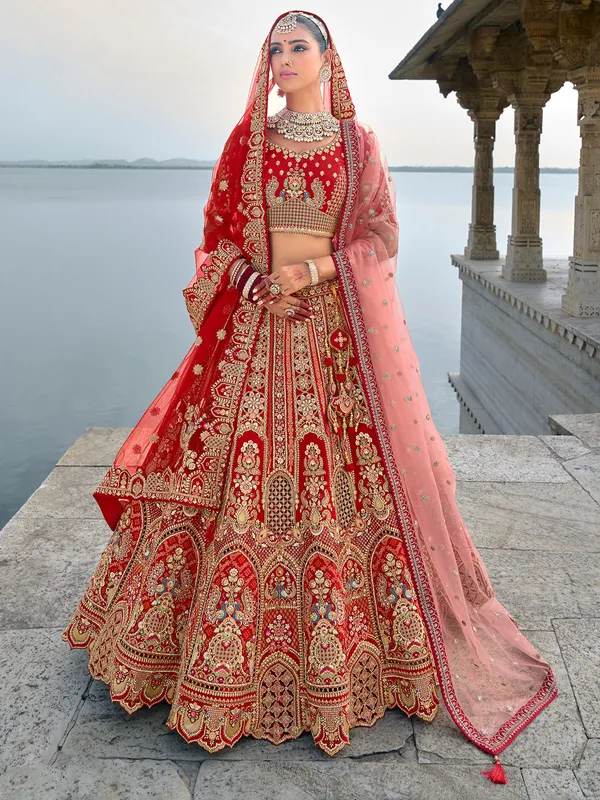 Magnificent maroon silk unstitched lehenga choli