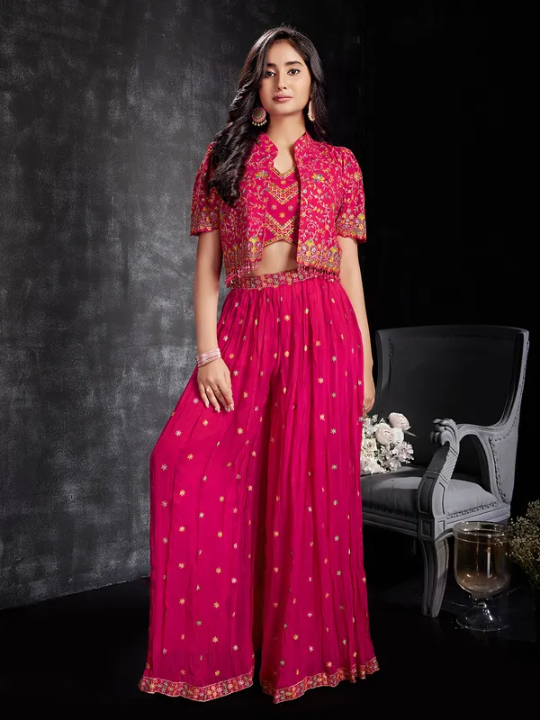 Magnificent pink palazzo salwar suit in georgette