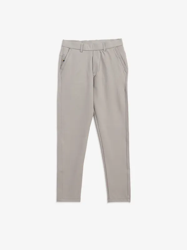 MAML grey solid cotton slim fit trouser
