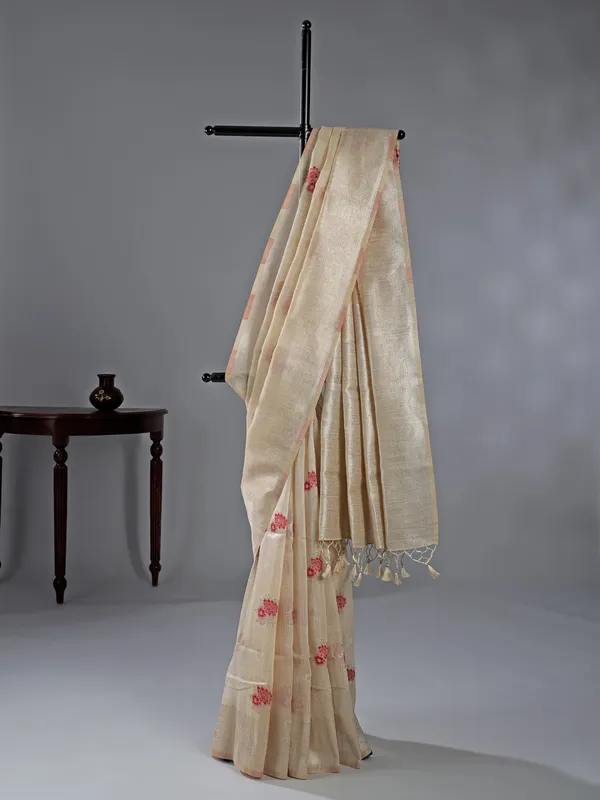 Maroon and beige semi cotton silk for women