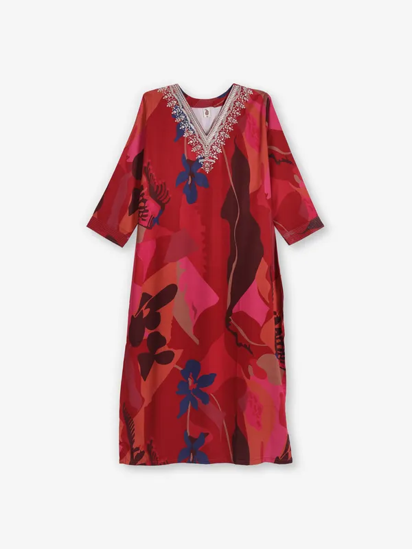 Maroon cotton kurti with zari work