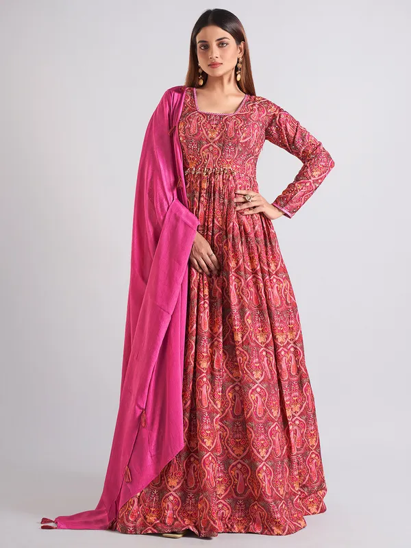 Maroon cotton silk anarkali salwar suit