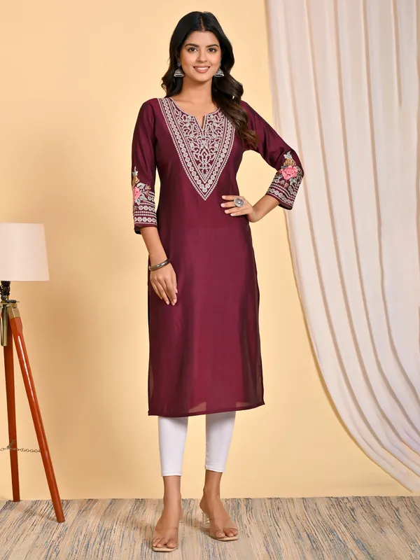 Maroon cotton silk woman kurti