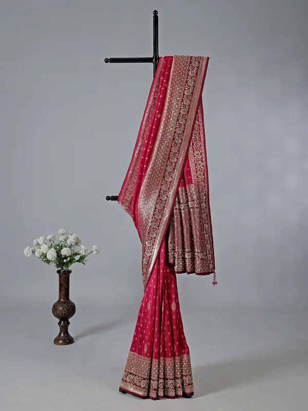 Maroon dola silk heavy wedding saree