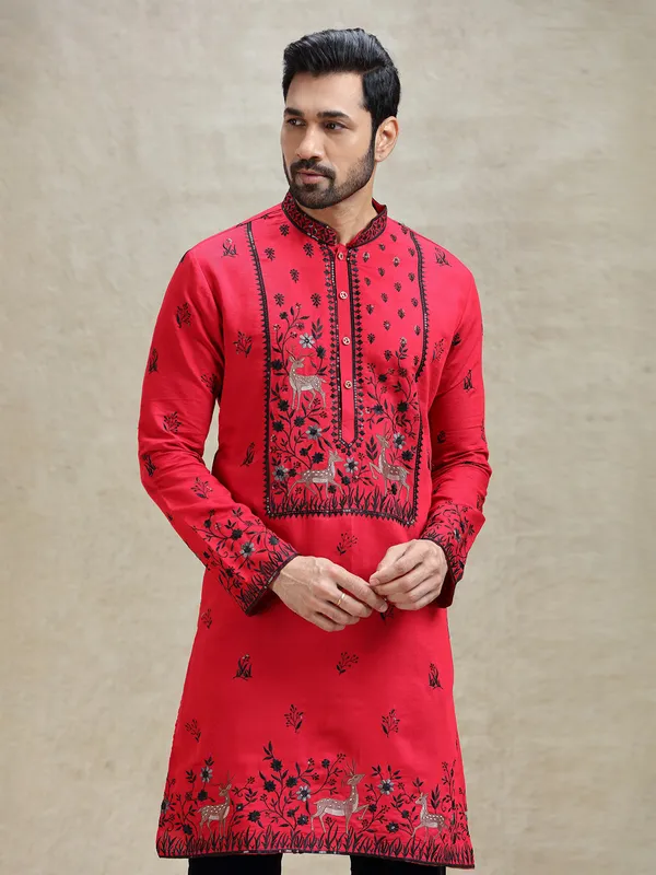 Maroon elegant embroideried kurta pajama set