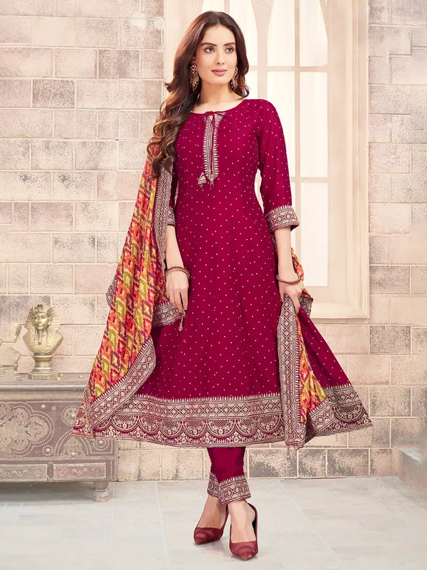 Maroon feastive wear salwar suit in silk
