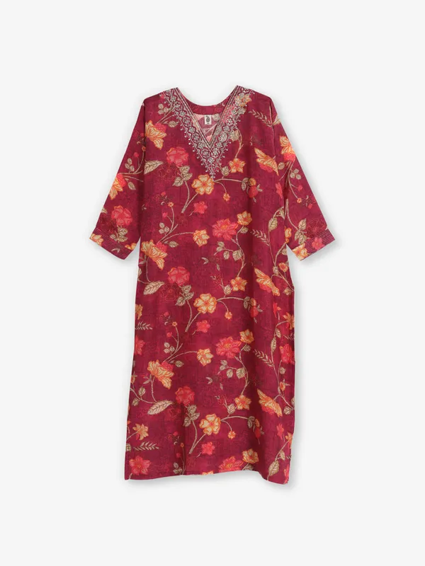 Maroon flower printed cotton kurti
